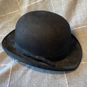 Vintage 1920s Frank Schoble CoBlack Wool Felt Bowler Derby Hat Antique made 🇺🇸